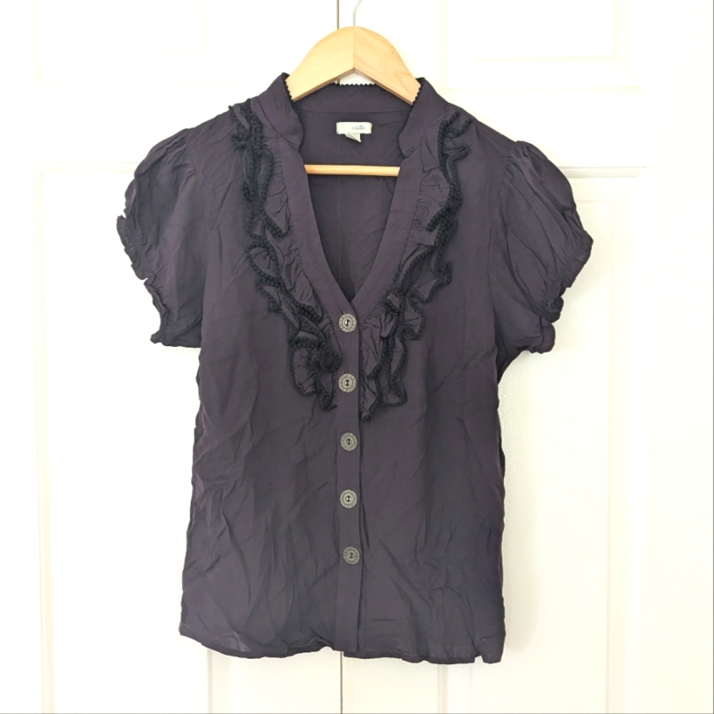 ANTHRO Odille Ruffle Top In Plum Purple - Picture 3 of 12